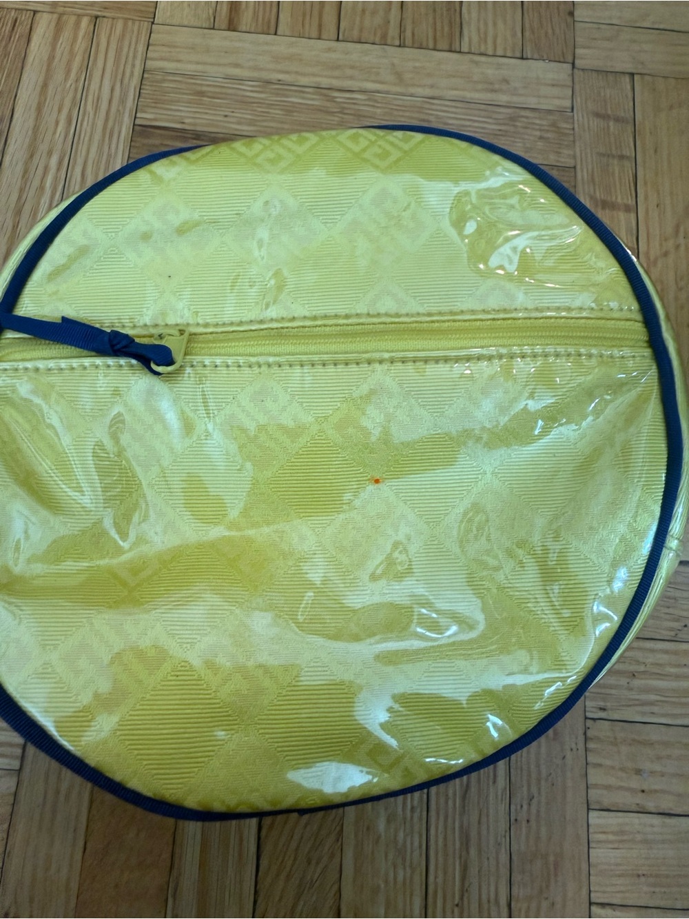 Givenchy Yellow Round Cosmetic Pouch with Navy Trim